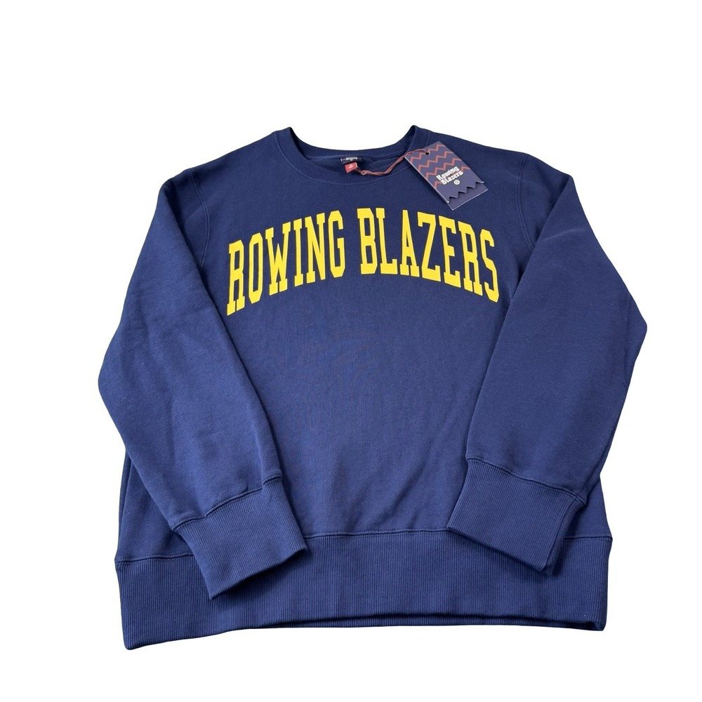 Rowing Blazers Navy Yellow Cotton Spellout Mens Crewneck Sweater M 8LK464 NWT